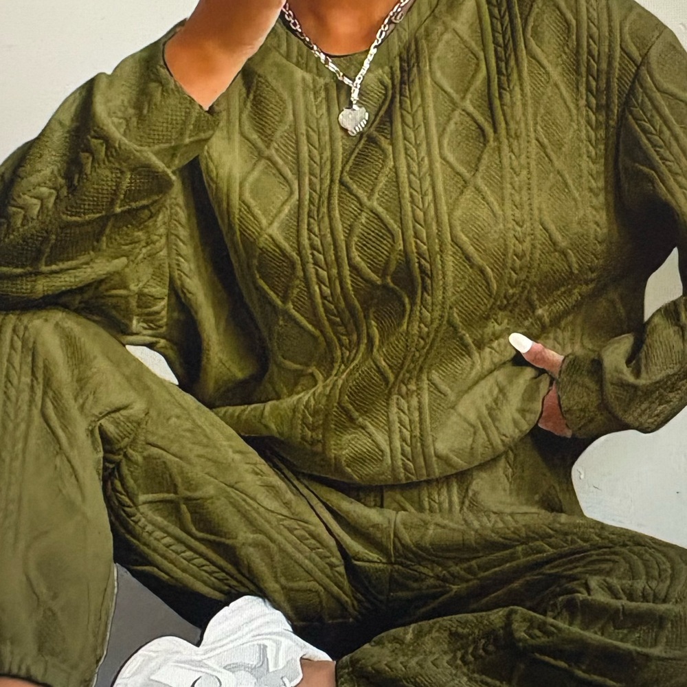 Olive Green Cable Knit Sweatsuit